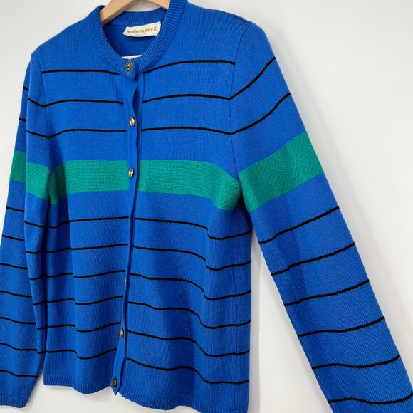 Vintage Vivanti Button Cardigan Sweater Plus Sz 14 Colorful Stripe Crewneck USA - Picture 2 of 11